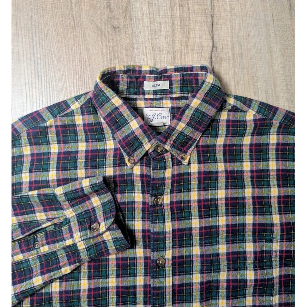 J. Crew Flannel Shirt Size L Plaid Brushed Twill Slim Fit Preppy Classic